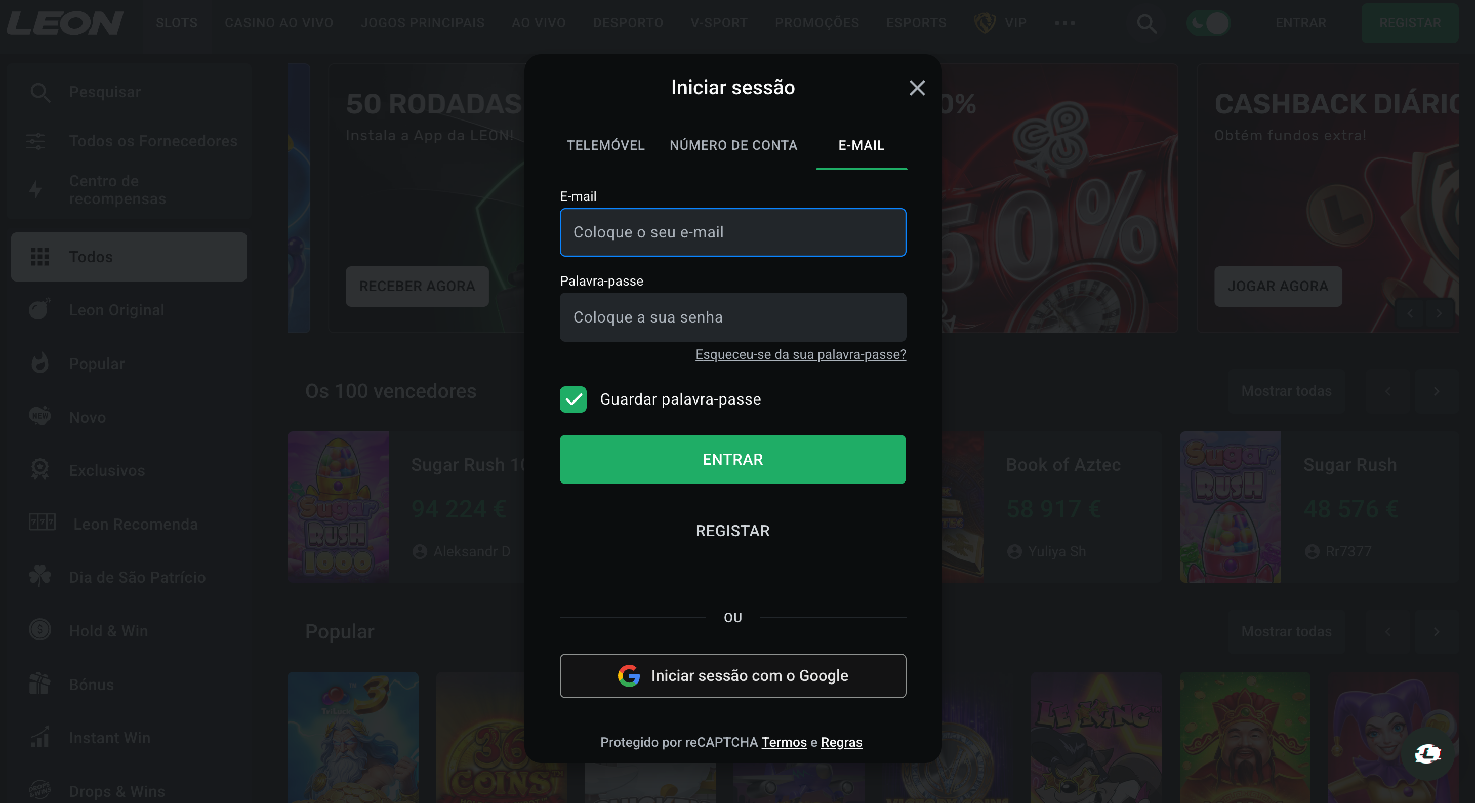 Leon Casino login por e-mail