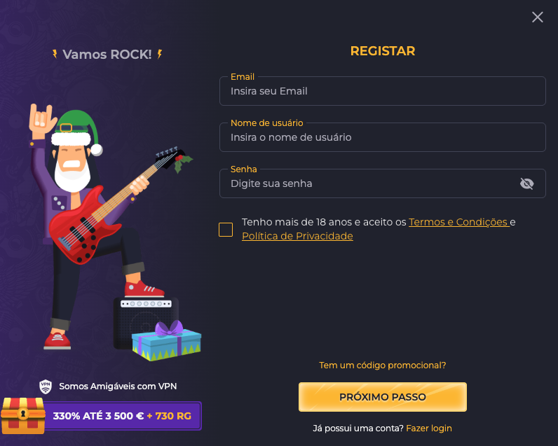 Rolling Slots Casino registo