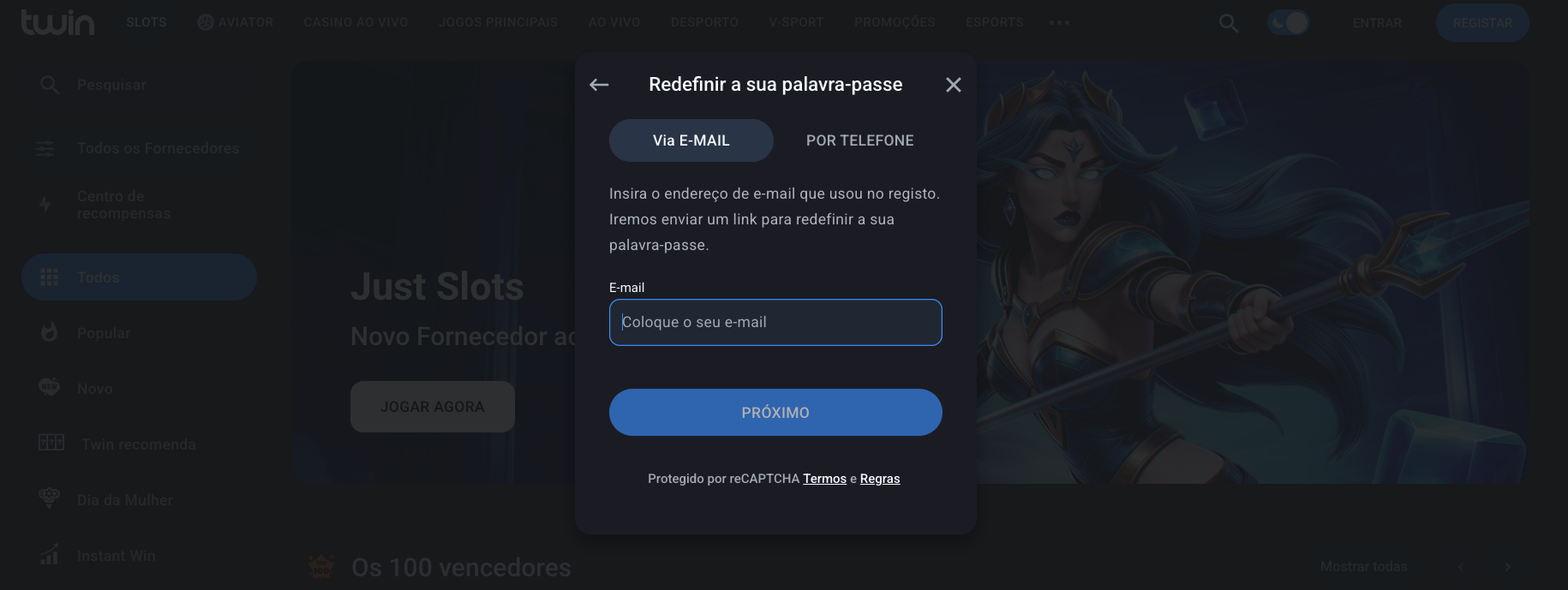twin casino recuperar palavra-passe